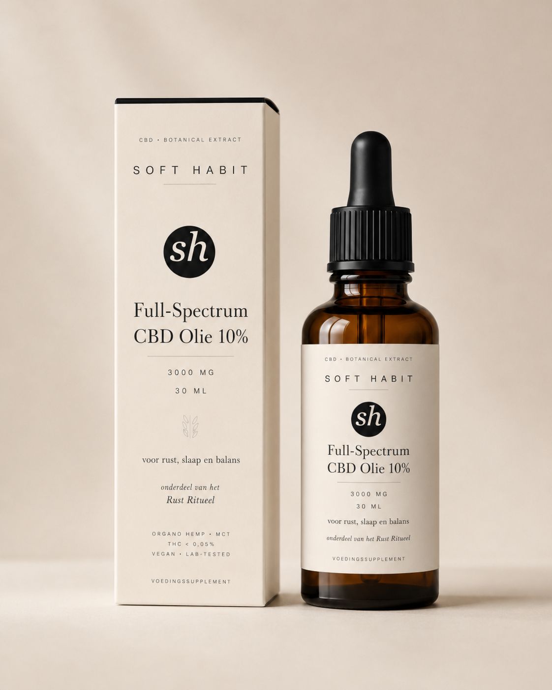 Soft Habit Full-Spectrum CBD Olie 10% met verpakking
